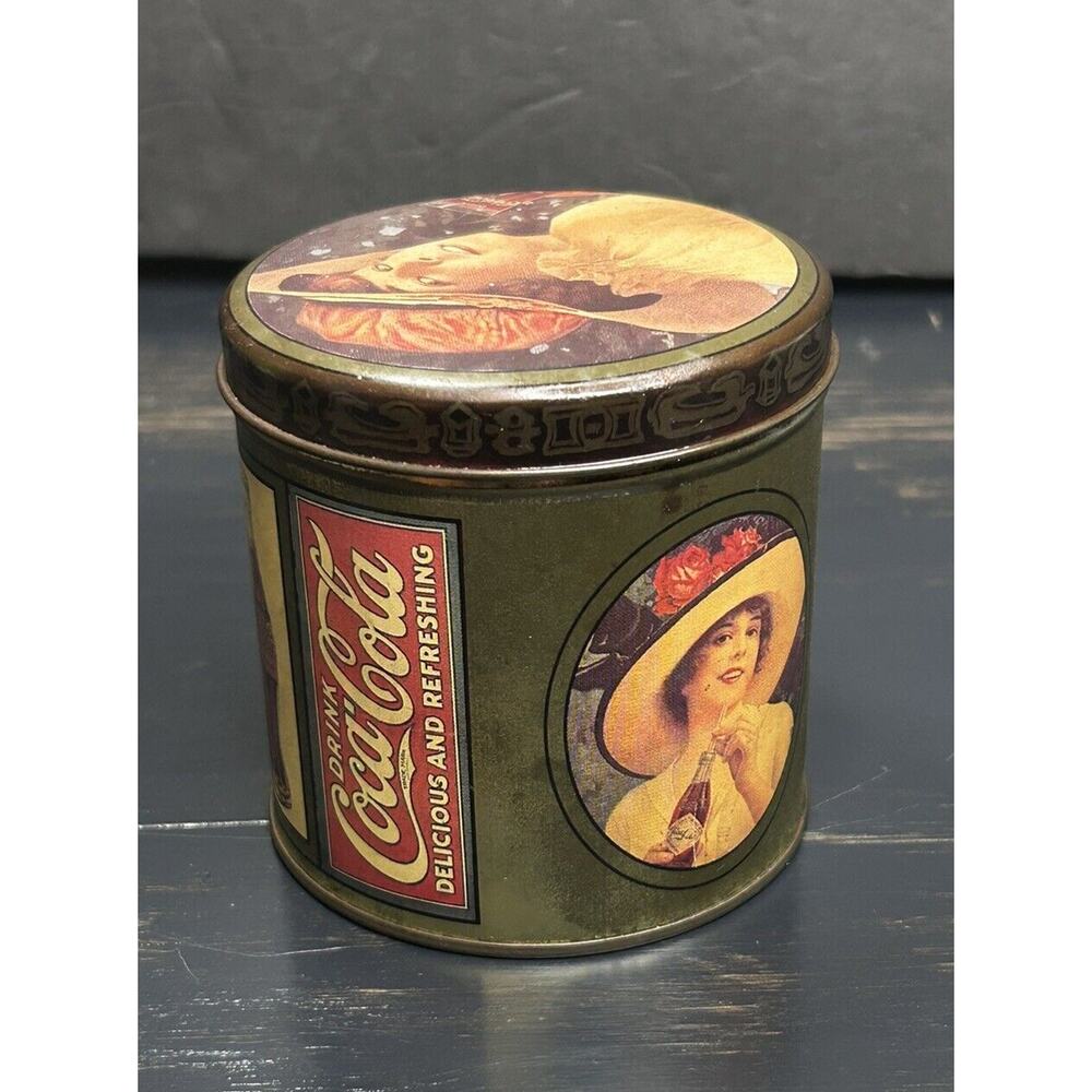 Vintage Coca-Cola Tin Bristol Ware Lady Pink Bonnet Container 1984 . Very Nice!